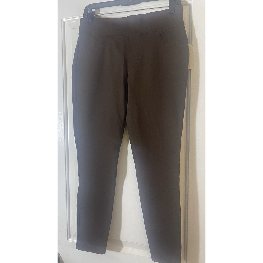 St Johns Bay Pants Navy Linen Blend Cargo Joggers Elastic Waist & Ankle Size PM